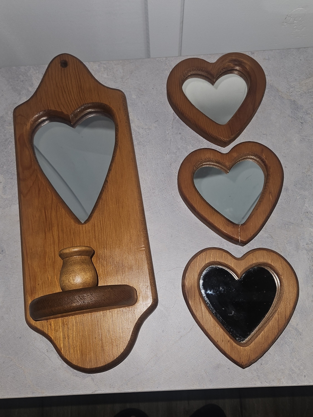 Rustic Brown Heart Mirror Wall Decor Set by